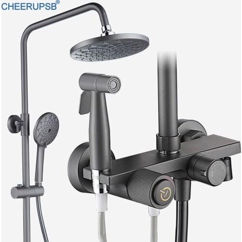 Bathroom Round Square Tube Shower Set Hot Cold Water Mixer Shower System Wall Mount Rain Fall Bath Faucet Modern Bathtub Taps