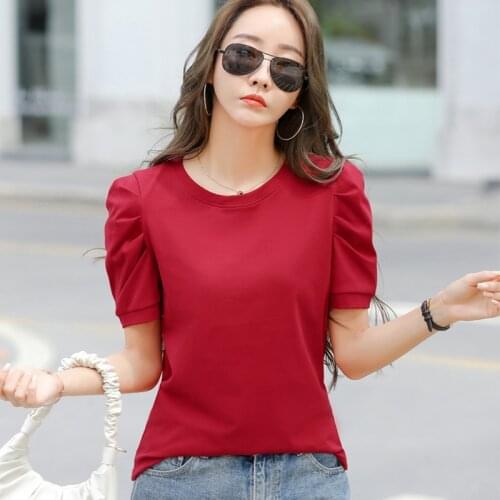 Summer Tops 2021 Puff Sleeve England Style T-Shirt Women Clothes Cotton Short Sleeve T Shirt Female Woman Tops Tee Shirt Femme