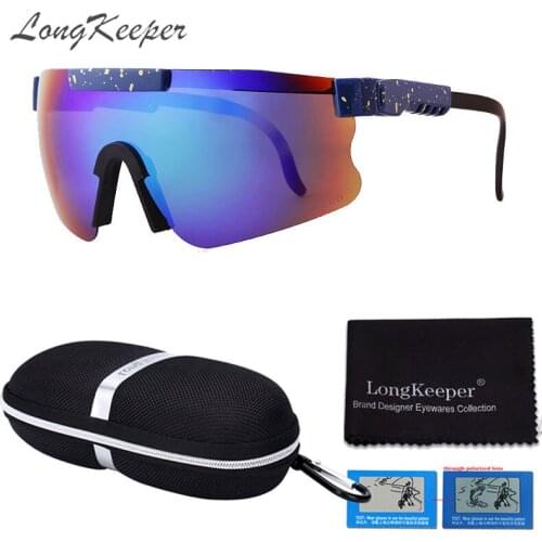 LongKeeper Classic Luxury Brand Mirrored Blue Lens Sunglasses Polarized Men Sport Goggle TR90 Frame UV400 With Case Hombre