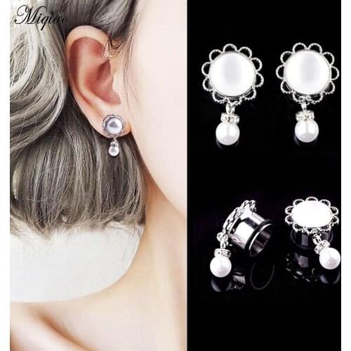 Miqiao Stainless Steel Pendant Fashion Auricle Earrings Retro Pearl Ear Expansion Body Piercing Jewelry Hot New Products 6-25MM