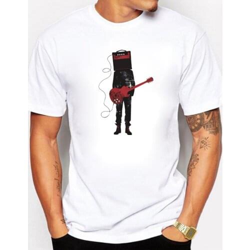 Fashion Electric Guitar Design Mens T-Shirt Fun Music Hip Hop Tee Shirt Cotton Summer T shirt for Men Swag Clothing