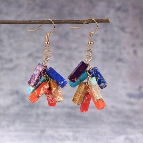 Fashion Women Earrings 7 Chakra Beads Yoga Reiki Rainbow Tube Natural Stone Dangle Earring Bohemian Drop Earrings 2020 Jewelry