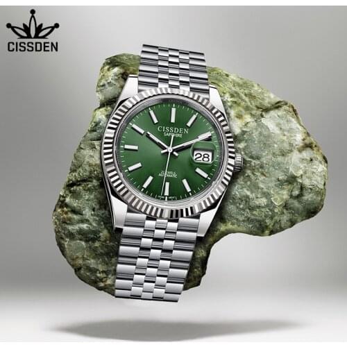 CISSDEN Mens Automatic Mechanical Wristwatch Stainless Steel Divers Watch Sapphire Glass Men Watch reloj hombre NH35A Movement