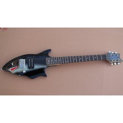 Factory Wholesale Black Shark Shape Children Electric Guitar with Rosewood Fretboard,Chrome Hardwares,Offer Customized
