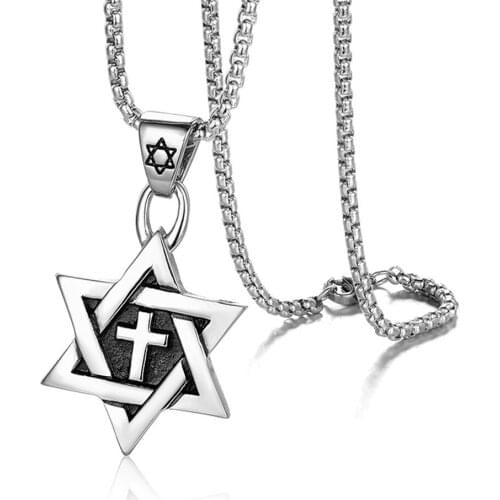 Punk Star of David Pendant Necklace For Men Stainless Steel Jewish Israel Necklaces Male Jewelry Birthday Gift