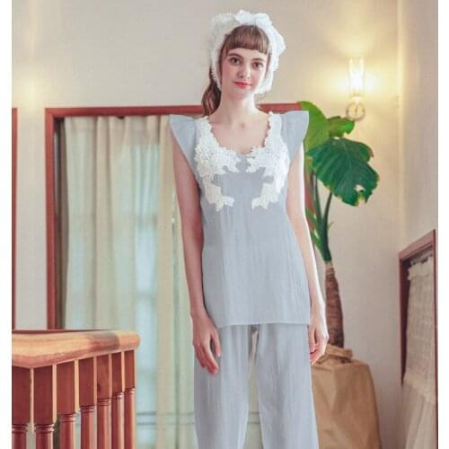 Pajama Woman Summer New Comfortable Natural Cotton Pajama Thin WomenS Korean Version Palace Style Suit Casual Sleepwear пижам