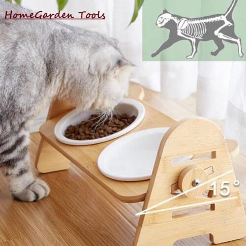 Raised Pet Bowl for Cats and Small Dogs Adjustable Elevated Dog Cat Food and Water Bowl Stand Feeder with 2 Ceramic Bowls