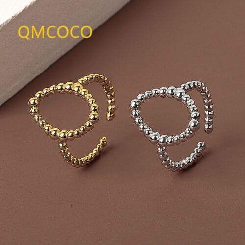 QMCOCO 925 Sterling Silver Fashion INS Trend Niche Design Hollow Ring Face Round Bead Ring Retro Opening Personality Female Ring