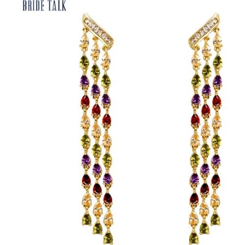 Bride Talk Chandelier Long Tassel Earrings Women Cubic Zirconia Trendy Popular Indian Dubai Bridal Jewelry Quality A+ Gift