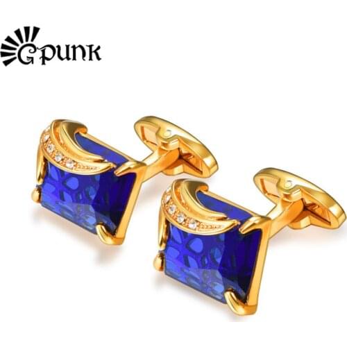 Blue/Black Crystal Cufflinks for Men Gold Color Austrian Stone Wedding Groom Cuff links boyfriend gift