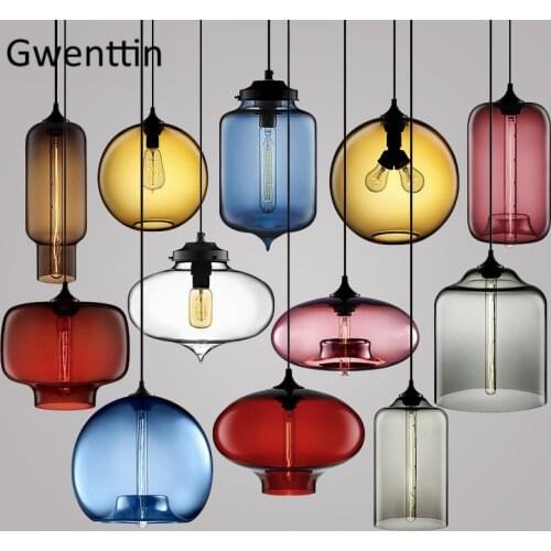 Nordic Stained Glass Pendant Lights Modern LED Hanging Lamp for Home Deco Kitchen Light Fixtures Loft Decor Suspension Luminaire