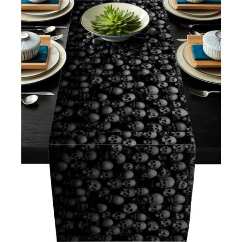 Table Runner Tablecloth Dresser Scarves Black Skull Kitchen Table Runners for Dinner Holiday Party Wedding Events Decor