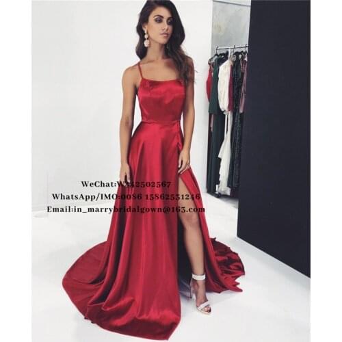 Sexy Red Long Cheap 2K19 Prom Dresses A Line High Split Plus Size 2019 Couple Fashion Girls Formal Vestidos De Fiesta De Noche