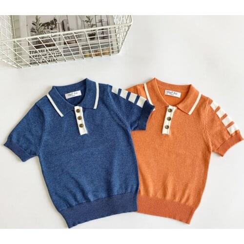 1-6Y Casual Fashion Spring Summer Sweater Toddler Baby Boys Cotton Short Sleeve Turn Down Collar Pullover Striped Knit T-Shirts