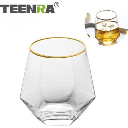 TEENRA Geometry Whiskey Glass Diamond Crystal Glass Cup Transparent Coffee Milk Tea Mug Home Bar Drinkware Cocktail Cup