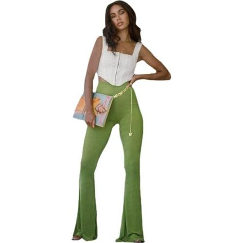 Skinny Womens Flare Pants High Waist Female Fashion 2021 New Hit Vintage Green Bodycon Fitness Trouser Harajuku Capris RV284