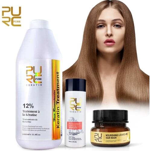 PURE repair and straighten damage hair treatment 12% formlain 1000ml and Leave-In Hair Mask remove odor keep hair shiny