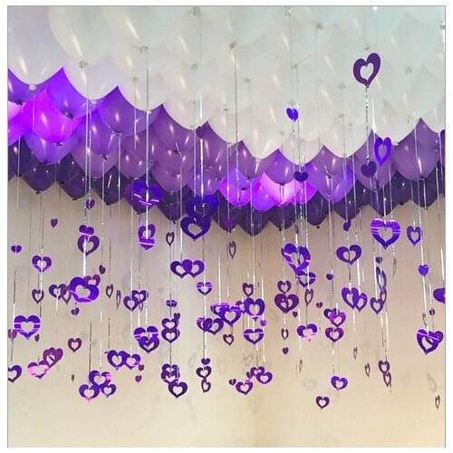 Wedding Room Balloon Accessories 100pcs Love Heart Laser Pendants Balloon Ribbon Rain Pendant Birthday Party Marriage Decoration
