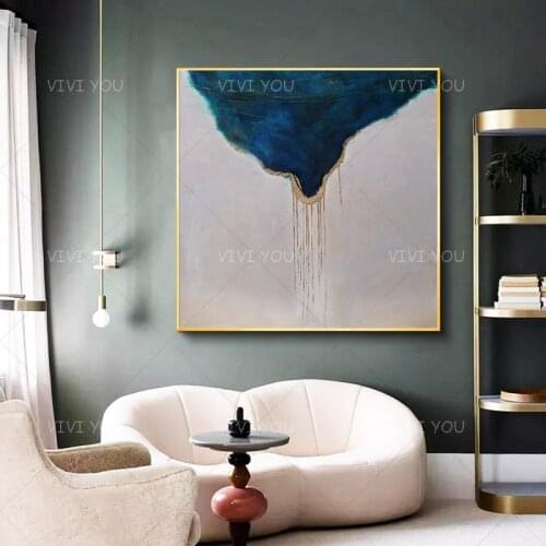 High Quality Gray Blue Line Silver Abstract Best Art Oil Painting Canvas Handmade Painted Home Decor Artwork