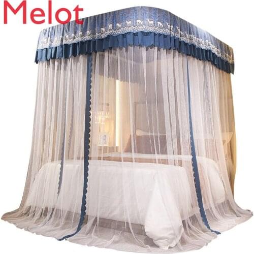 High-End Fashion Simple U-Shaped Track Rail Mosquito Net Three-Door Floor Princess Wind Dust-Proof Mosquito Net Bed Curtain