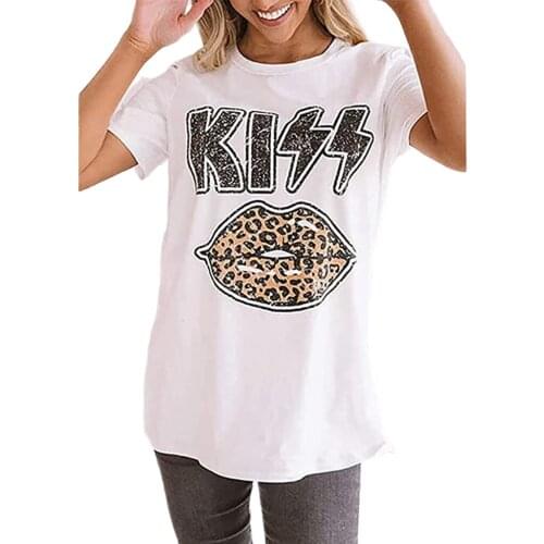 New Fashion Women Ladies Summer Casual Short Sleeve Round Neck T-Shirt Colorful Graphic Finger Lip Loose Tops Plus Size