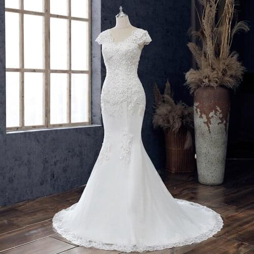 2021 New V-neck Mermaid Wedding Dress With Train Sleeveless Lace Wedding Dress Classic Beach Wedding Dress Vestido De Noiva