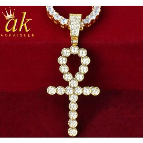 Ankh Cross Street Jewelry Necklace Women Gold Color Copper Zirconia Hip Hop Rock Punk