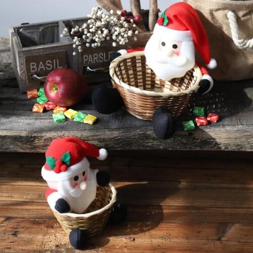 1pcs Merry Christmas Bamboo Large Baskets For Food Candy Home Decorations Elk Snowman Santa Claus Fruit Basket Organizer Baskets