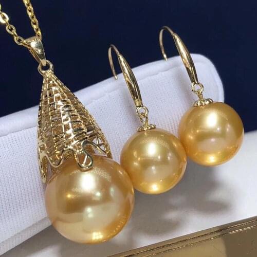 1026 Fine Jewelry 18K Gold Natural Ocean Golden Pearl 8-13mm Females Jewelry Sets for Women FIne Jewelry Sets