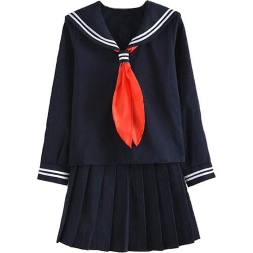 2 Piece Sets Womens Outfits Japanese School Uniform Girls Class Long Sleeve Navy Sailor School Uniforms Cosplay