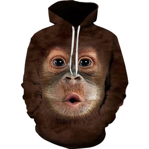 2020 Cross Border New Monkey Orangutan Animal 3d Digital Printing Hoodie Long Sleeve Sweatshirt Mens Printed Street Mens Sport