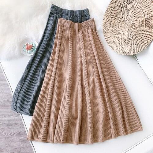 2020 High Waist Knitted Casual Autumn Winter Thick Long Chic Women A Line Skirt Faldas Jupe Femme Saia