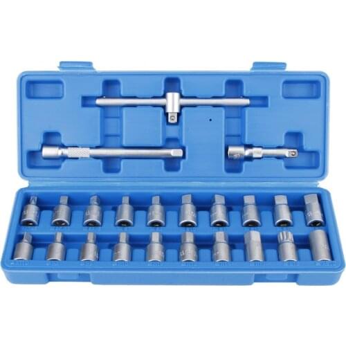 23Pcs/Set 3/8in Oil Drain Sump Screw Sleeve Wrench Removal Kit Car Repairing Tool Steel Car Screw Wrench