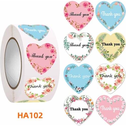 500pcs 2.5cm Heart shape Black Thank you Flower Stickers seal labels scrapbooking for Package stationery sticker label