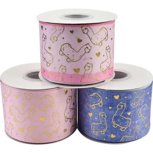 75mm Gold Foil Alpaca Llama Hearts Grosgrain Ribbon For DIY Accessories 50yards Welcome Custom Printed