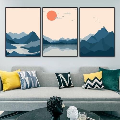 Abstract Sunset Mountain Lake Landscape Modern Canvas Painting Posters and Prints Wall Art Nordic Style Picture for Home Decor
