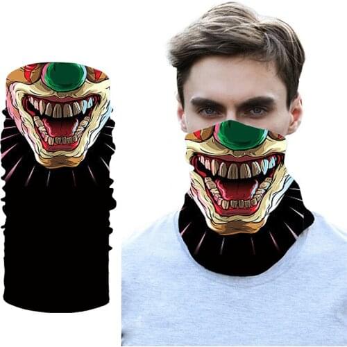 3D Seamless Magic Headband Skull Ghost Clown Neck Gaiter Face Cover Headwear Halloween Bandana UV Protection Biker Cover Scarf