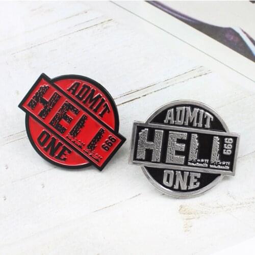 Tickets Admission Tickets Red Black Brooch HELL 999 Retro Movie ADMIT ONE Enamel Pin Denim Leather Lapel Badge Friends Fans Gift
