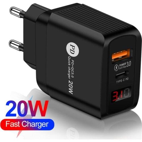 1pcs Quick Charge 3.0 USB Charger For IPhone 11 7 Xiaomi Samsung Huawei 5V 4A Digital Display Fast Charging Wall Phone Charger