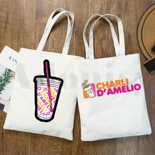 Charli DAmelio Ice Coffee Splatter Graphic Girls Fashion Casual Pacakge Hand Bag Hipster Cartoon Print Shopping Bags