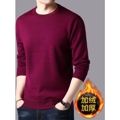 Man Warm Sweater Winter Solid Color Velvet Thermal Jumper Casual Male O-Neck Thicken Sweaters Pullovers