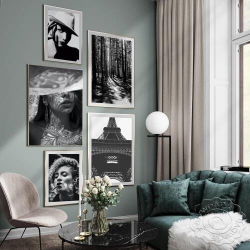 Black White Vintage Poster Woman Smoking Wall Art Print Tower Canvas Painting Nordic Poster Wall Picture For Living Room Decor