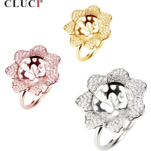 CLUCI Big Flower Adjustable Wedding Zircon Rings For Women Jewelry 925 Sterling Silver Female Engagement Ring Accessory SR2016SB
