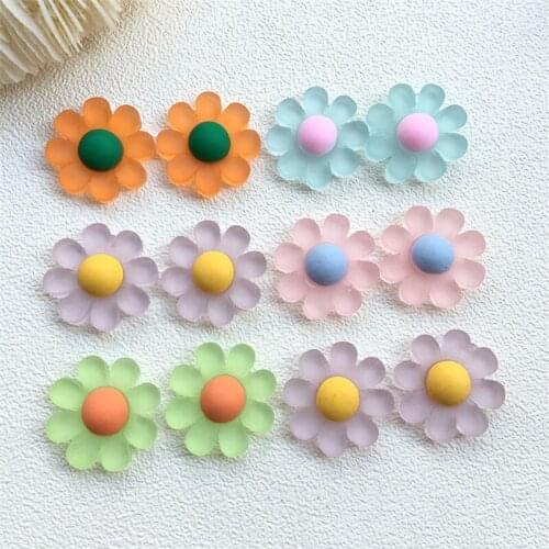 Wholesale 80pcs Rubber Acrylic Plastic Flower Resin Cabochons Ornament Accessories Flatback 23mm Floral Patch Sticker Beads DIY