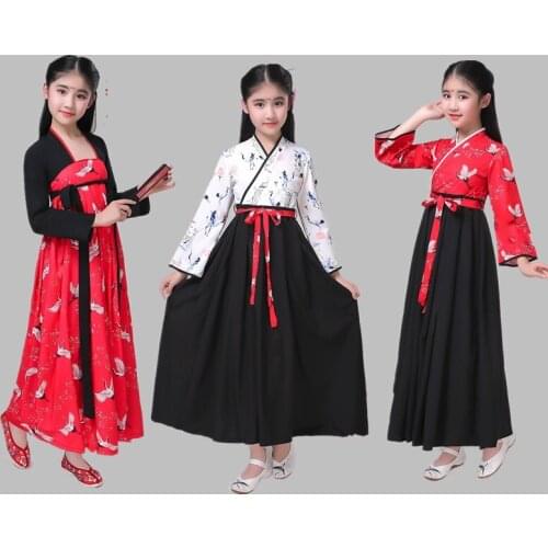 Children Traditional Clothes Chinese Hanfu Dress Folk Tang Dynastic Classical Dance Costume Girls Hanfu Stage Outfit DNV14392