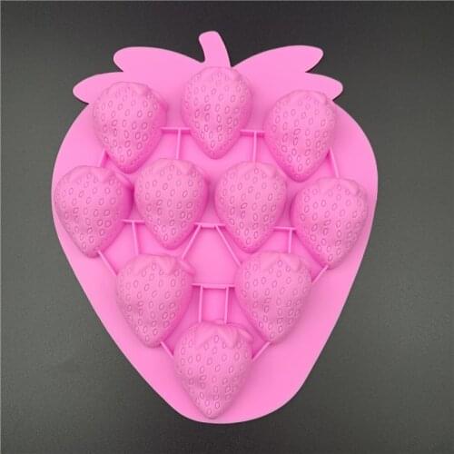 10 Even Strawberry Shape Silicone Cake Mold For Ice Cube Tray Cute Ice Maker Jelly Pudding Molds Bar Party Drink Mould
