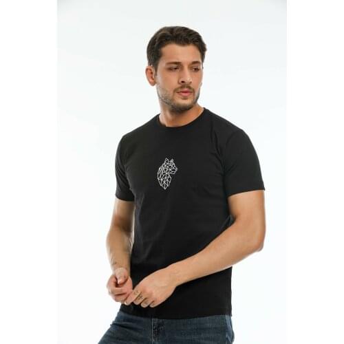 Argentum Look Mens Black Tiger Embroidered 100 Cotton Regular T-shirt AL-TS0006