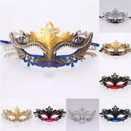 Halloween Carnival Golden Hot Stamping Lady Gold Pink Diamond Sexy Lace Masquerade Halloween Half Face Prom