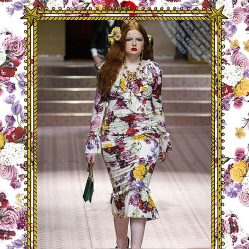 50x147cm Italy D brand printed womens skirts handmade diy custom clothing polyester stretch satin fabric cloth for dress