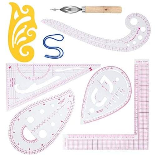 Curve Ruler Sewing Tool 8 Style Set French Metric Measure Ruler with Stitching Wheel Tool DIY Clothing Tailor Cutting Ruler